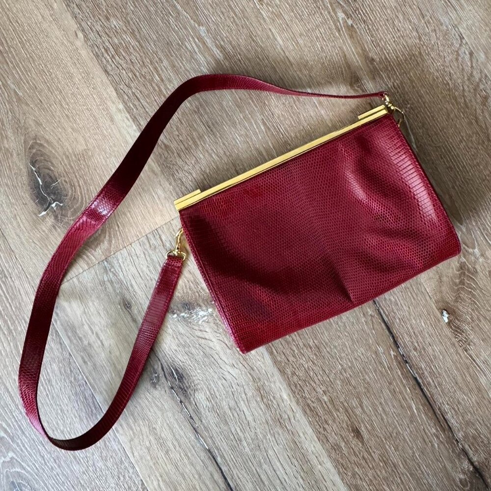 Suarez New York Made in Italy Red‎ Leather Snakeskin Shoulder Bag